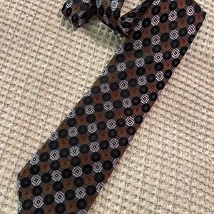 Geometric Patterned Tie in Black, Brown, and Gray - Galo Cossinni